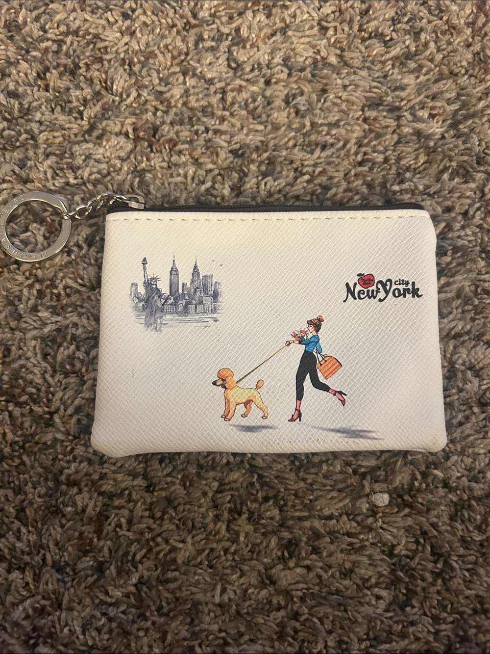 White New York City Zip Pouch with Illustration